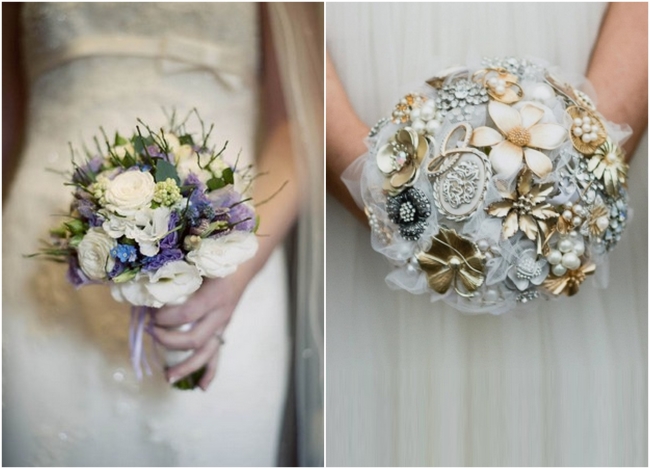 Silver and gold brooch bouquet wedding