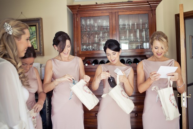 bridesmaids receiving gift