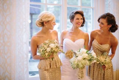 gold glitter bridesmaid peplum dresses