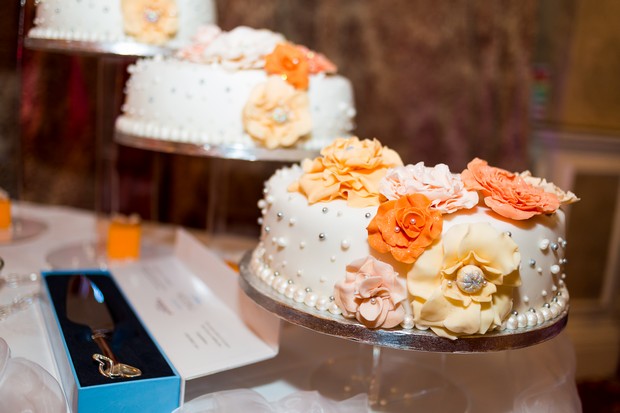 Peach and orange wedding cake flowers