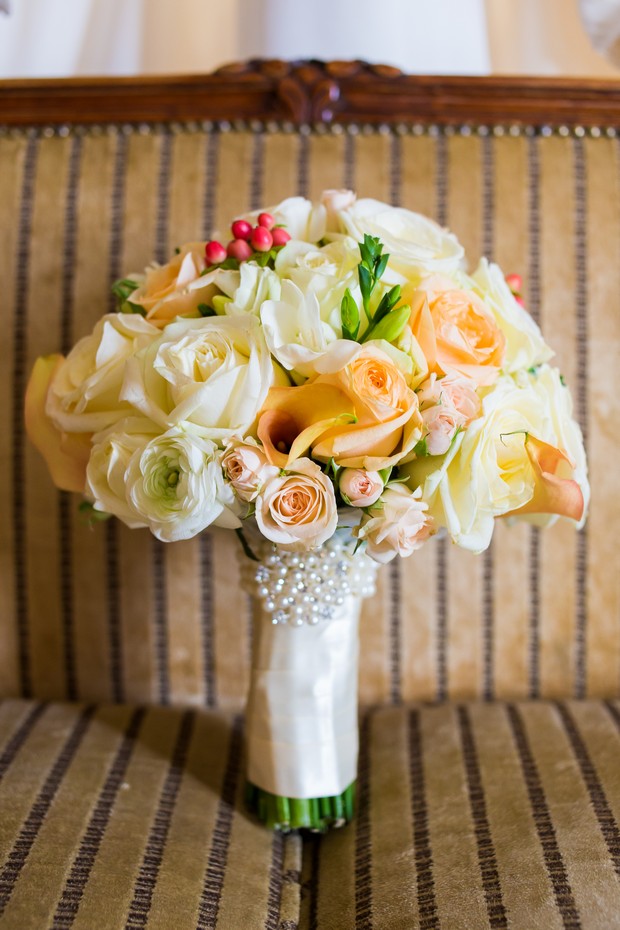 Romantic peach cream wedding bouquet