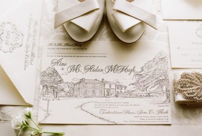 cream custom vintage wedding invitation