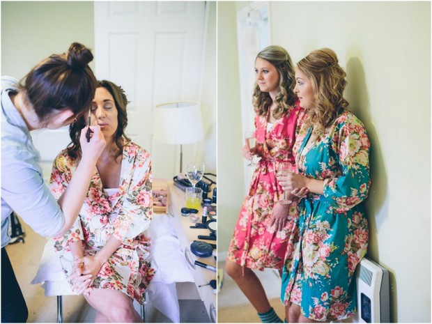 bridesmaids mix floral wedding dressing gowns