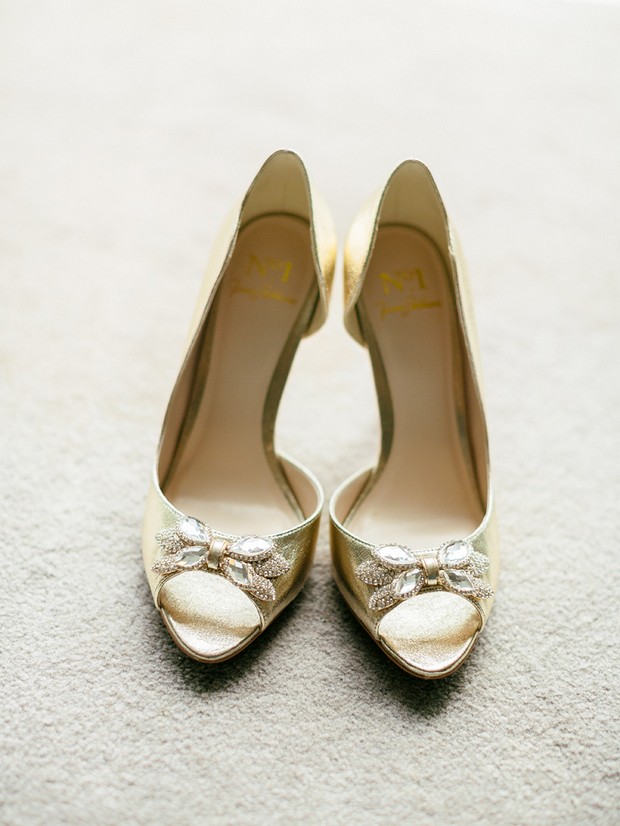 gold peep toe jenny packham wedding shoes
