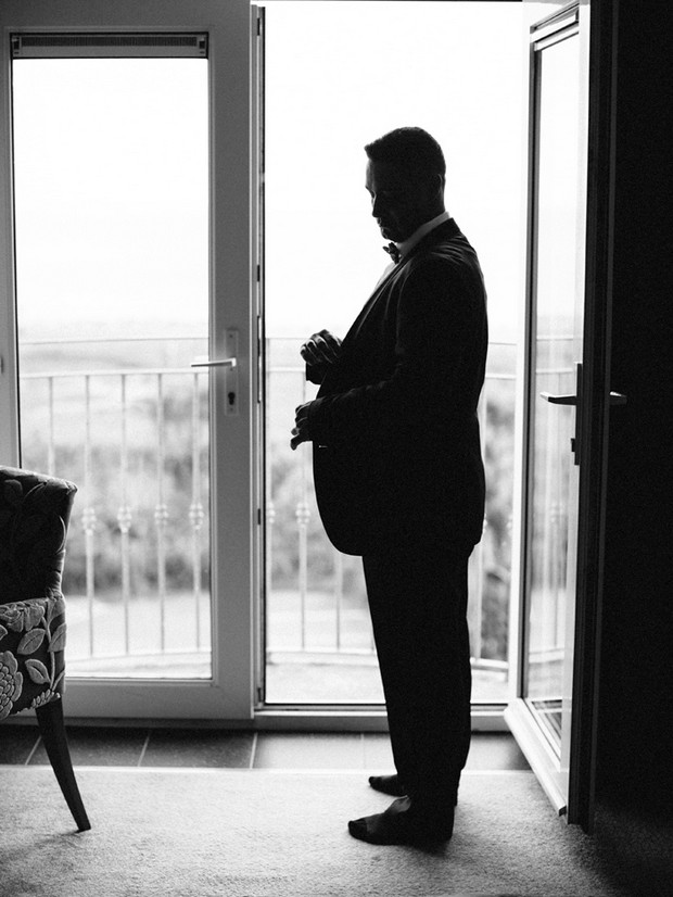 black and white portrait groom