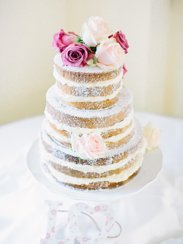 rustic exposed wedding cake pink cream