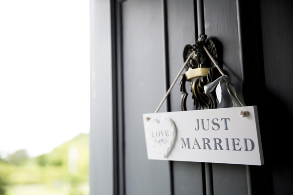 just married wedding sign door