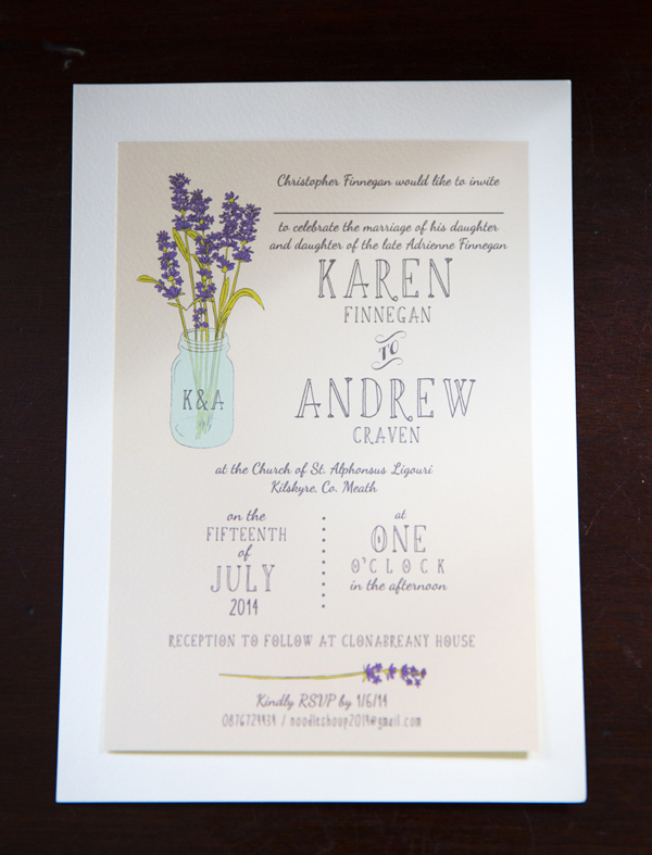 lilac hand painted wedding invitation