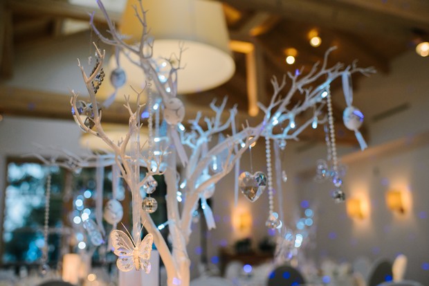 white crystal winter wedding table decor