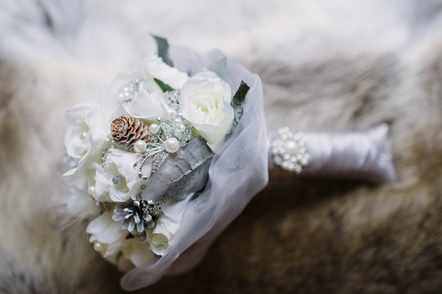 silver white winter wedding bouquet