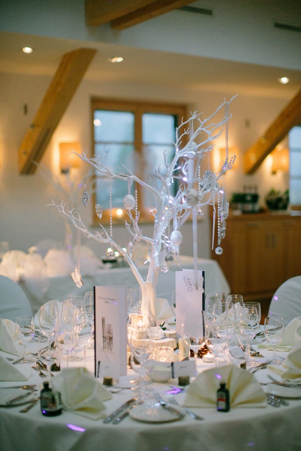 white tree christmas wedding table decor