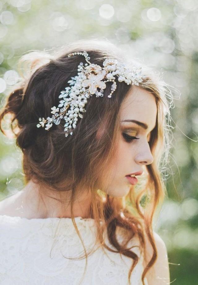 Charming Gold Rhinestone Alloy Bridal Hair Accessories 2023 Wedding