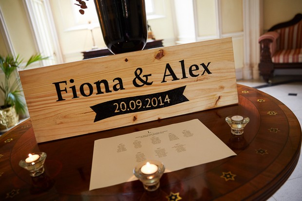 Personalised wooden wedding sign with name and date