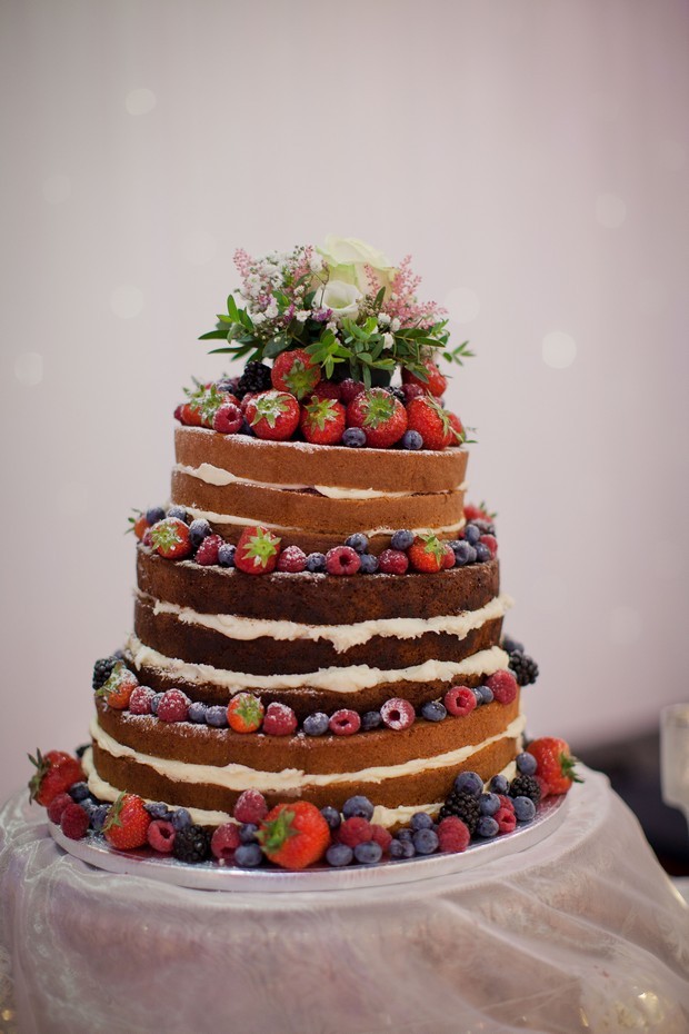 Berry naked wedding cake layers