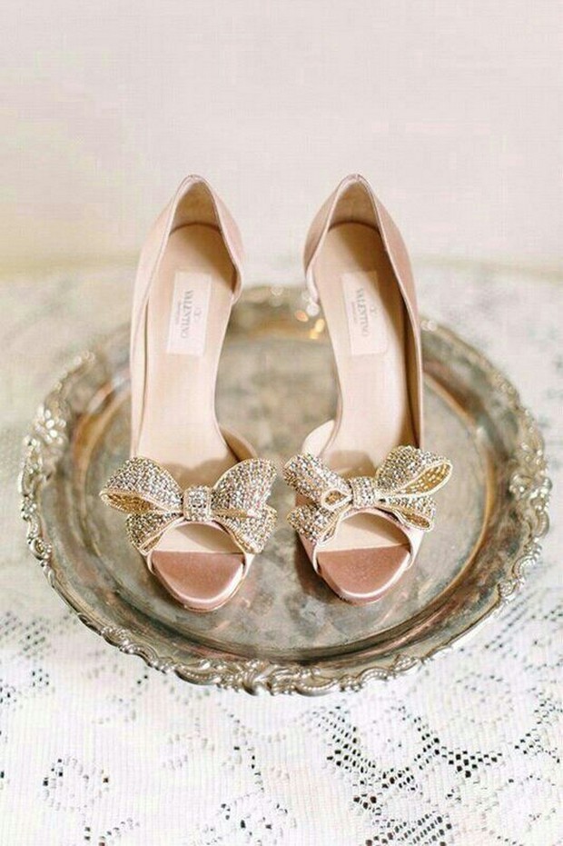 gold sequin valentino couture bow d'orsay pump wedding shoe