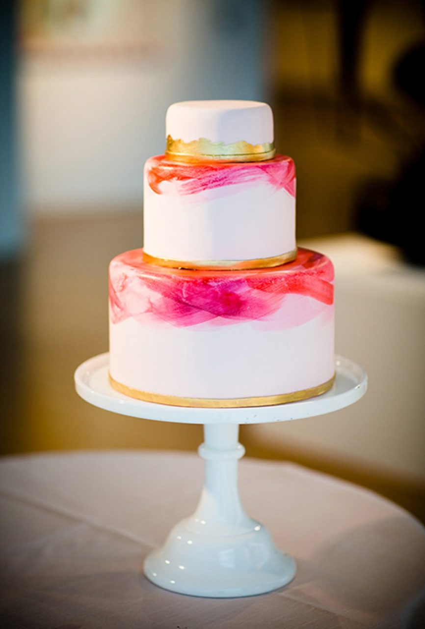 modern_electric_pink_painted_art_Wedding_Cake
