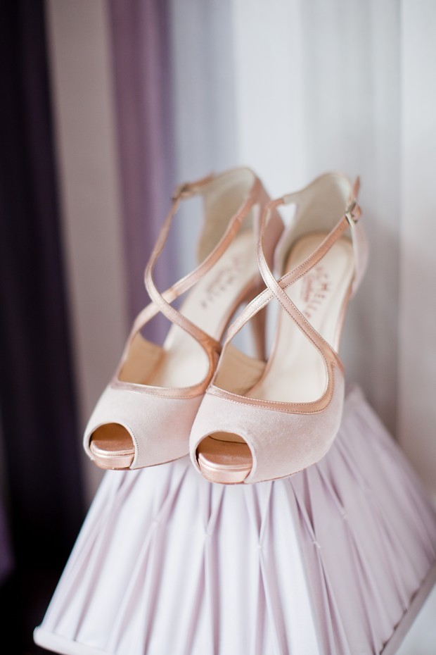 pink rose gold 20s style wedding shoes