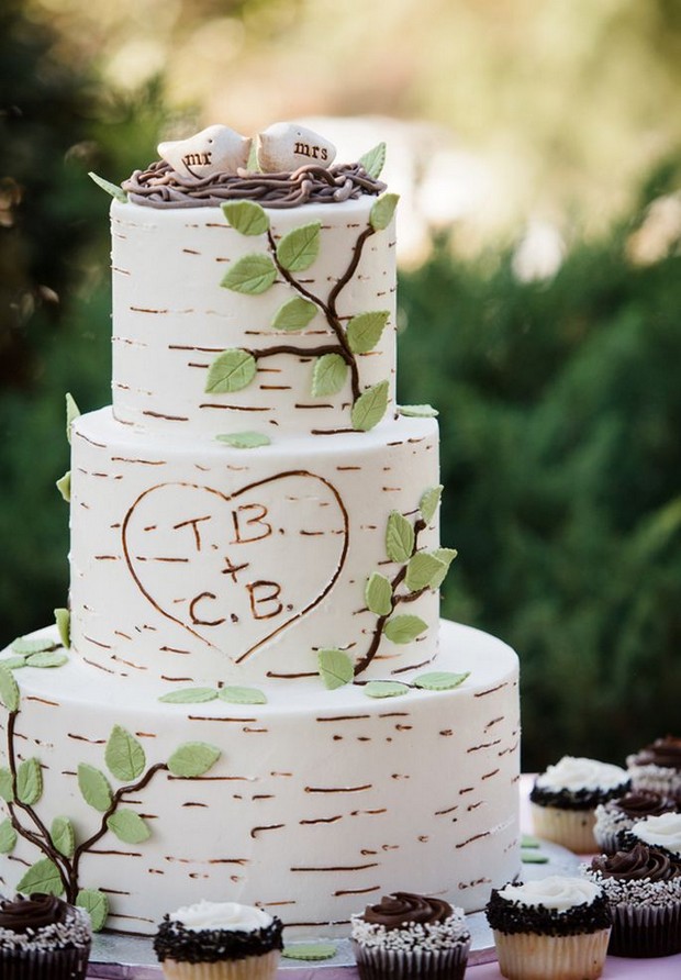 rustic_tree_bark_wedding_Cake_forest_themed