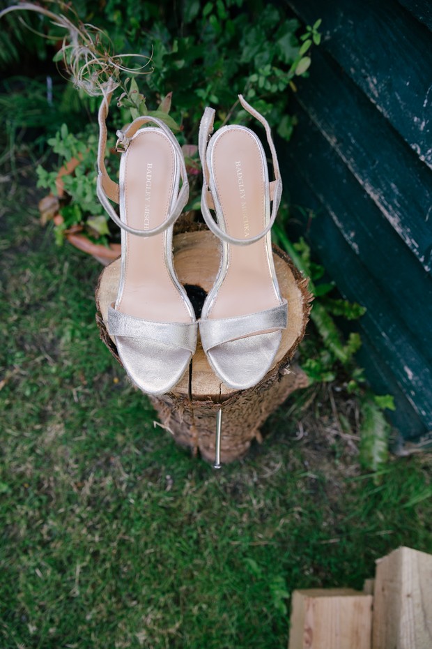 Silver Badgley Mischka wedding shoes