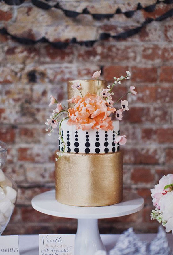 gold-and-polka-dot-wedding-cake