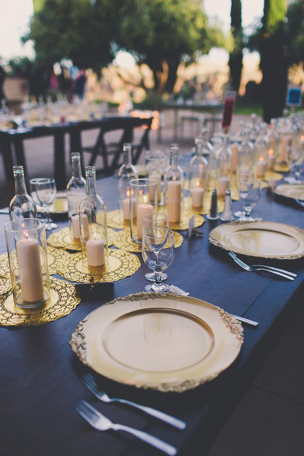 spray-painted-gold-doilies-wedding-table-runner