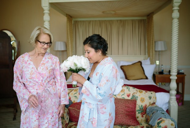mother-bride-floral-robes-wedding-morning-hotel-room