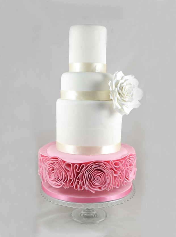 white-pink-ruffle-wedding-cake