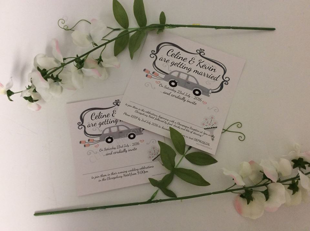 cute-illustrated-car-wedding-invitation-on-silver-pond