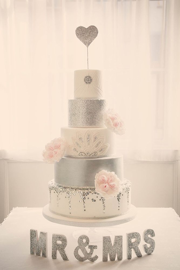 silver-and-white-glitter-wedding-cake