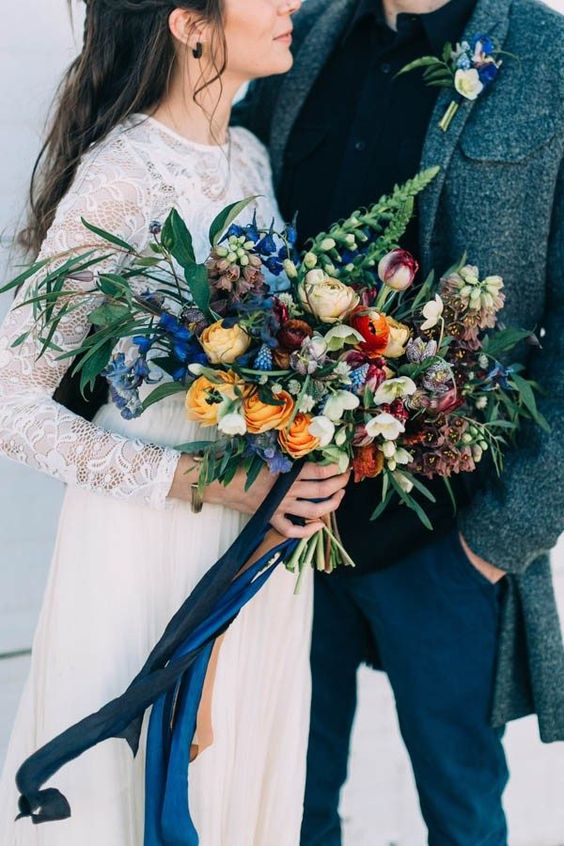 Winter-Wedding-Bouquet-Colourful-Oversized-Mustard-Blue-weddingsonline