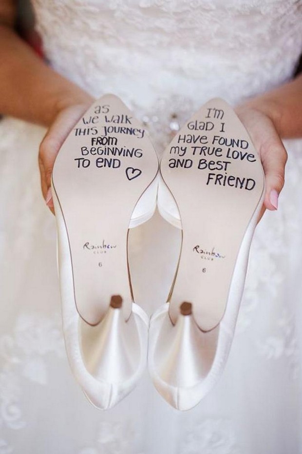 Bridal Wedding Shoes With I Do Message On Sole Isolated On White