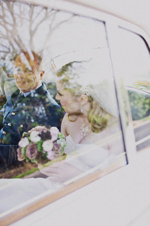 Bride and Father in Wedding Car