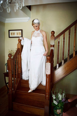 bride walking downstairs