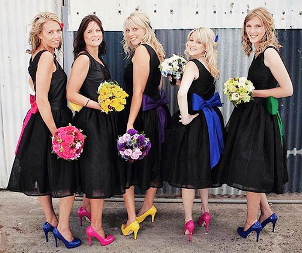 Black Bridesmaids Dresses With Different Accessories