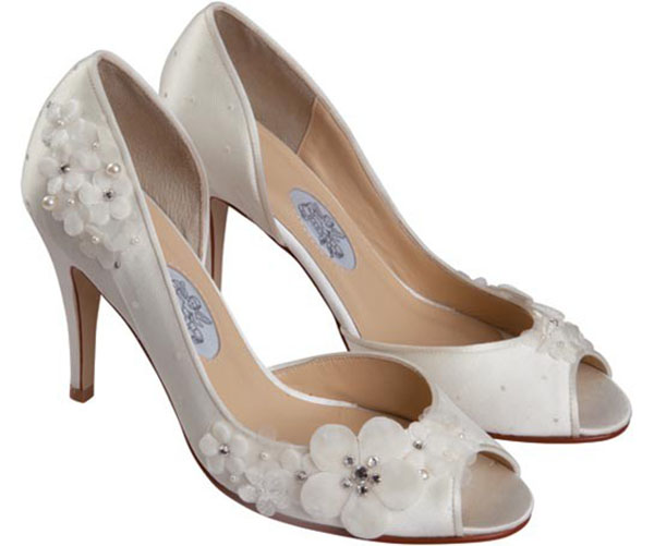 Spotted tulle and hand beaded velvet flower peep toes by Hassall