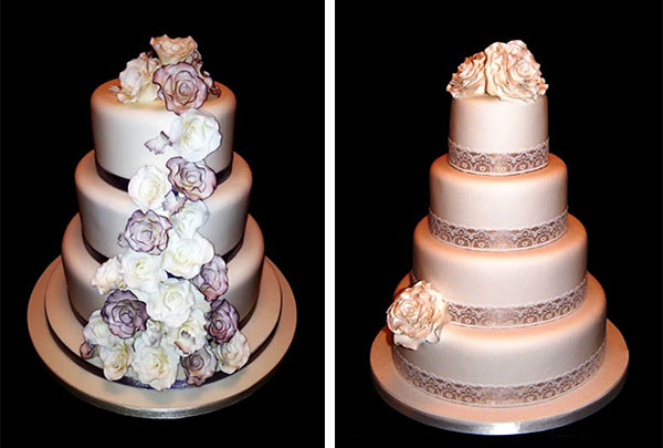 Sugar crafted flowers on wedding cake