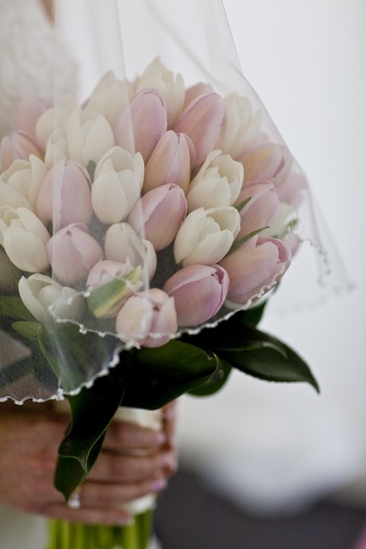 Whlte & Pale Pink Tulip Wedding Bouquet