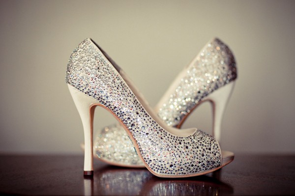 Sparkly silver rhinestone peep toe wedding shoes Tulle & Chantilly