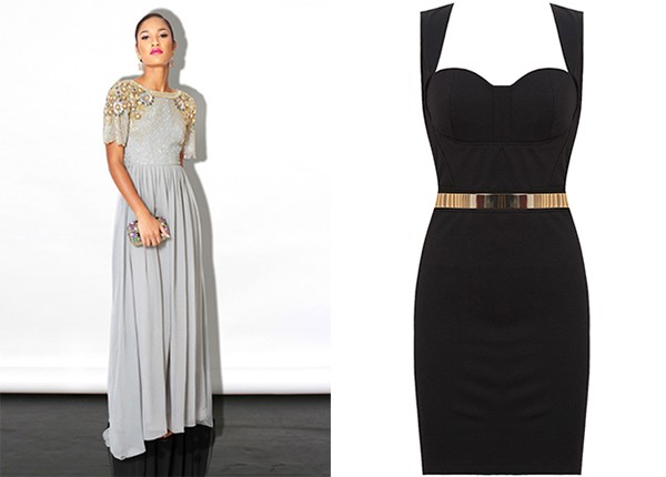 Virgos Lounge silver dress, black bodycon dress