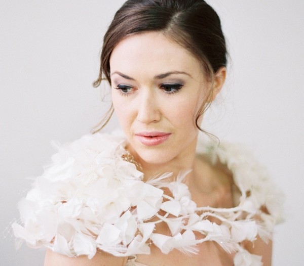 Blossom shrug with crystals and feathers