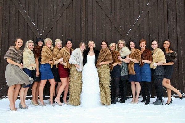 Mismatched winter bridesmaids