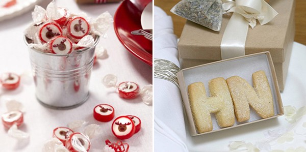 Rudloph candy and personalised initial shortbread wedding favours