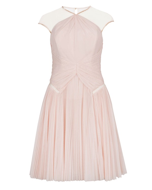 Nude pink pleated evening dress, Ted Baker 