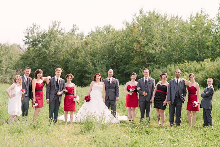 Bridal party in a field