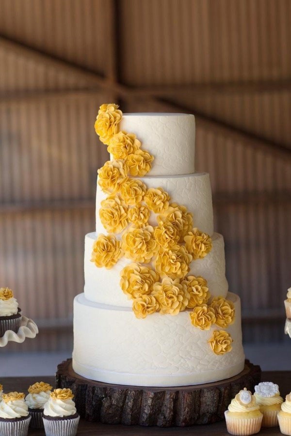 White cake with yellow ruffles