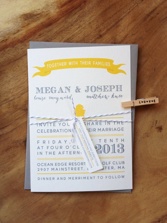 Yellow and grey wedding invite