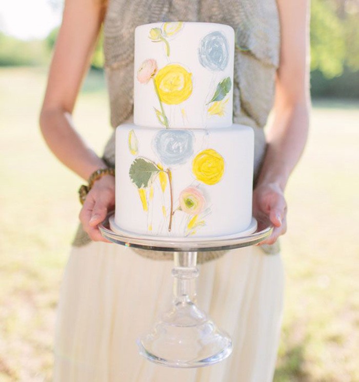 hand painted modern floral wedding cake