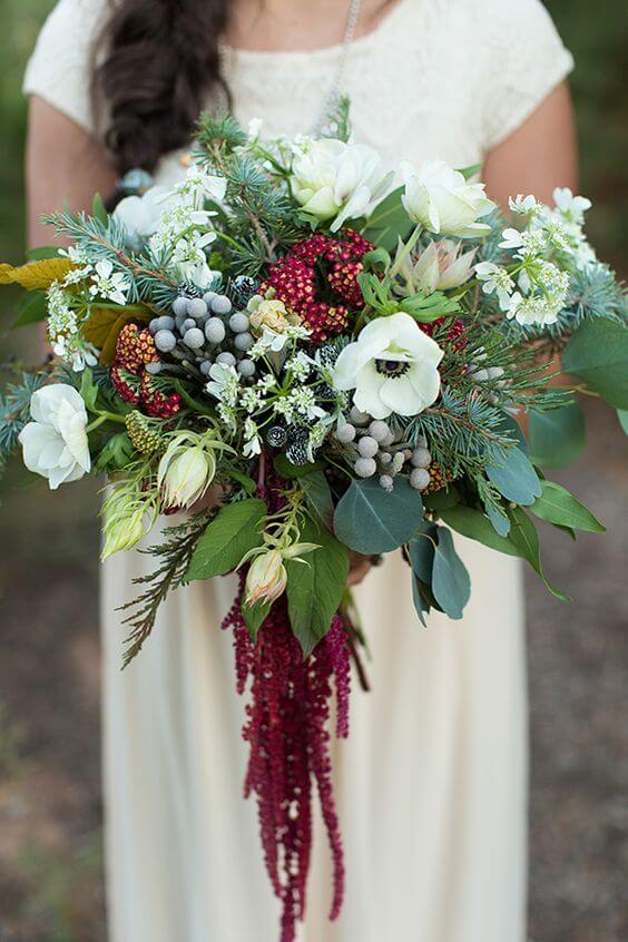 cascade bouquet for winter brides