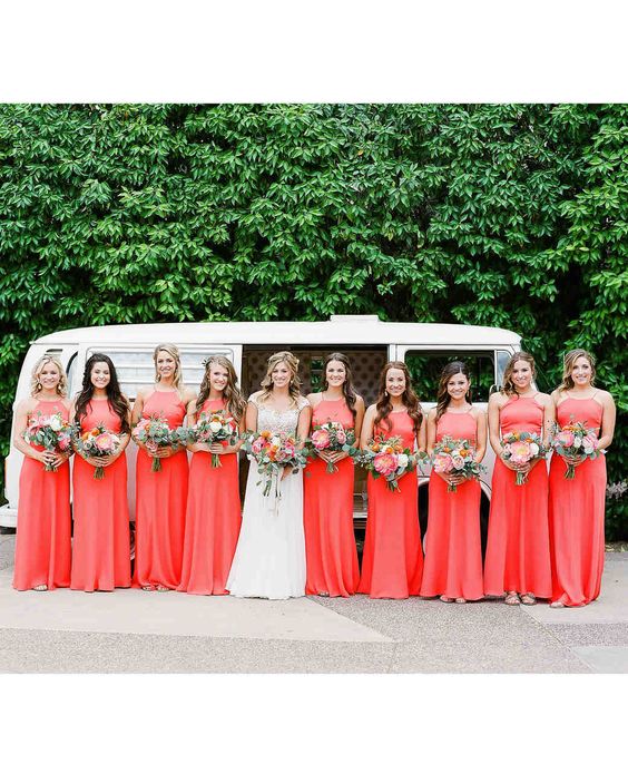 Colour Pop! Bridesmaids in Coral | weddingsonline